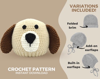 Crochet Dog Hat Pattern • Babies and Kids • Modern and minimalist design • Instant Download PDF • Sizes Newborn to Child 6-10 years