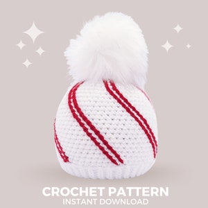 Candy Cane Crochet Hat Pattern - Instant PDF Download, Multiple Sizes from Newborn to Tween