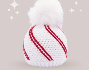 Candy Cane Crochet Hat Pattern - Instant PDF Download, Multiple Sizes from Newborn to Tween