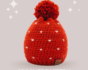 Mini Hearts Crochet Hat Pattern - Instant PDF Download, Multiple Sizes from Newborn to Tween