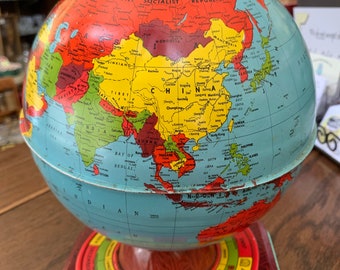 World Globe Collectible - Toy Bank Chein World Globe Tin Bank J Chein Vintage Cast Off Toy Tin Bank