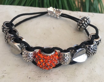 Golf Stroke Counter Bracelet: Silver Metal, Orange Tee Bead