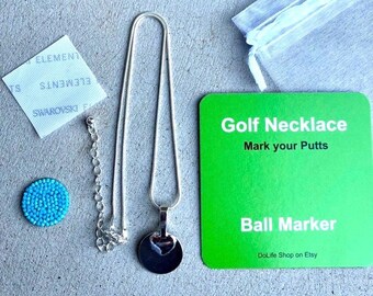 Swarovski Turquoise Golf Ball Marker Necklace: Magnetic Golfing Jewelry