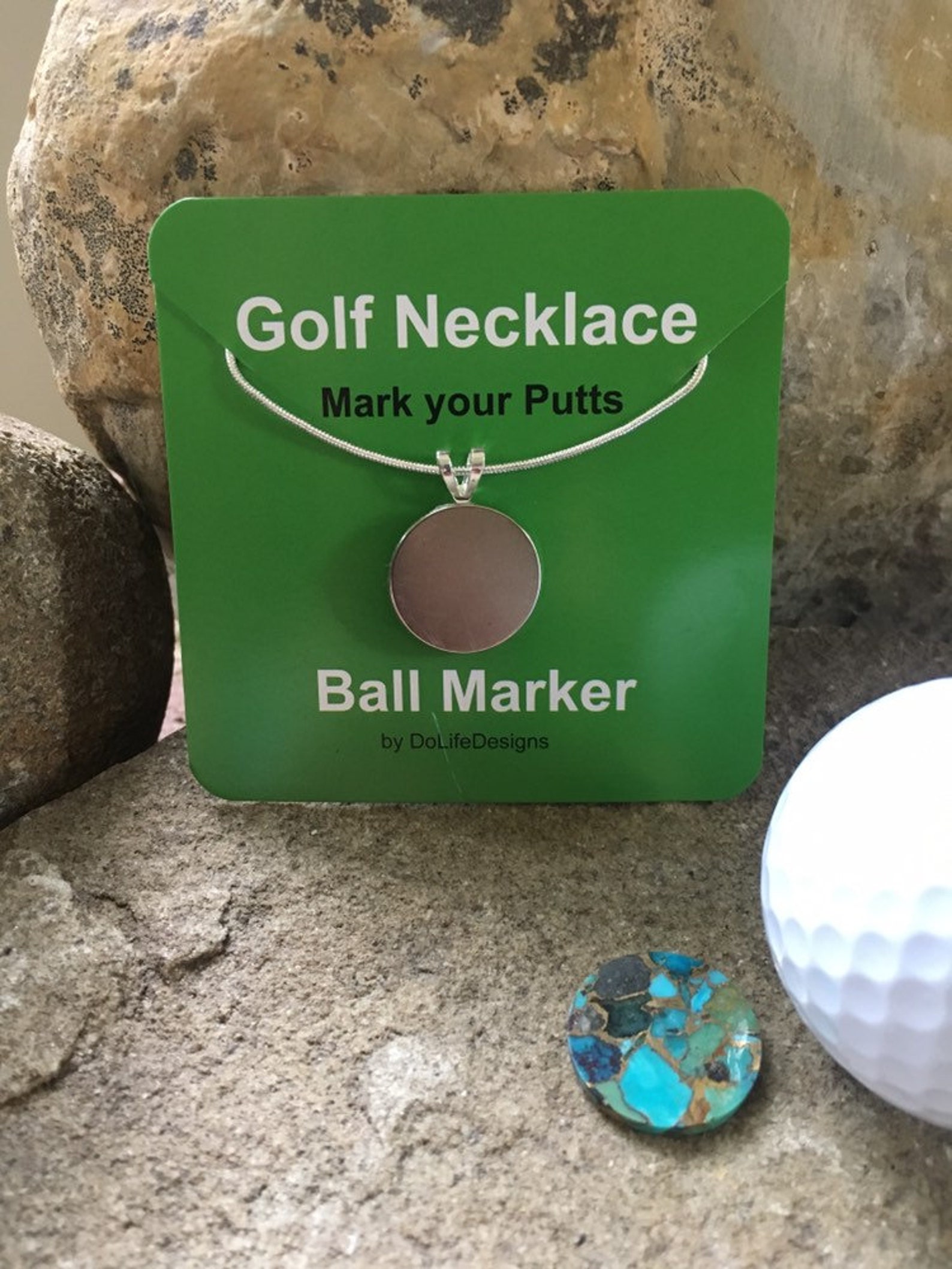Golf Ball Marker Necklace Genuine Turquoise Gemstone Etsy