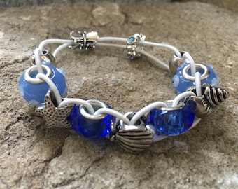 Golf Beach Stroke Counter Bracelet Blue & Shell Beads Lower Golfing Handicap Classy Stylish incognito Counting USA / ocean theme