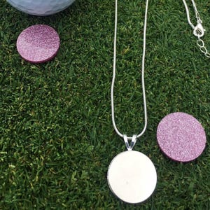 Golf Necklace for Ball Markers Magnetic  - 2 Sparkling Pink Golfing Ball Markers - Functional Golfer Jewelry - Mark Putts on Green - DoLife
