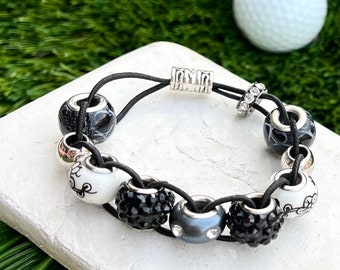 Golf Stroke Counter Bracelet: Black & White Beaded Golfing Jewelry