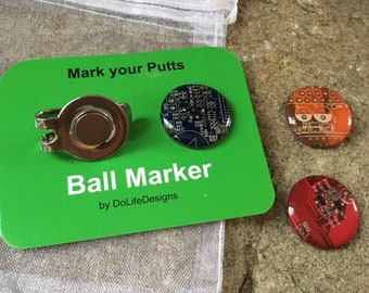 Golf Ball Markers with Metal Clip: Tech Golfer Gift - Circuit Board Theme