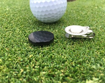 Black Onyx Golf Ball Marker with Magnetic Clip - Genuine Gemstone Putt Marker