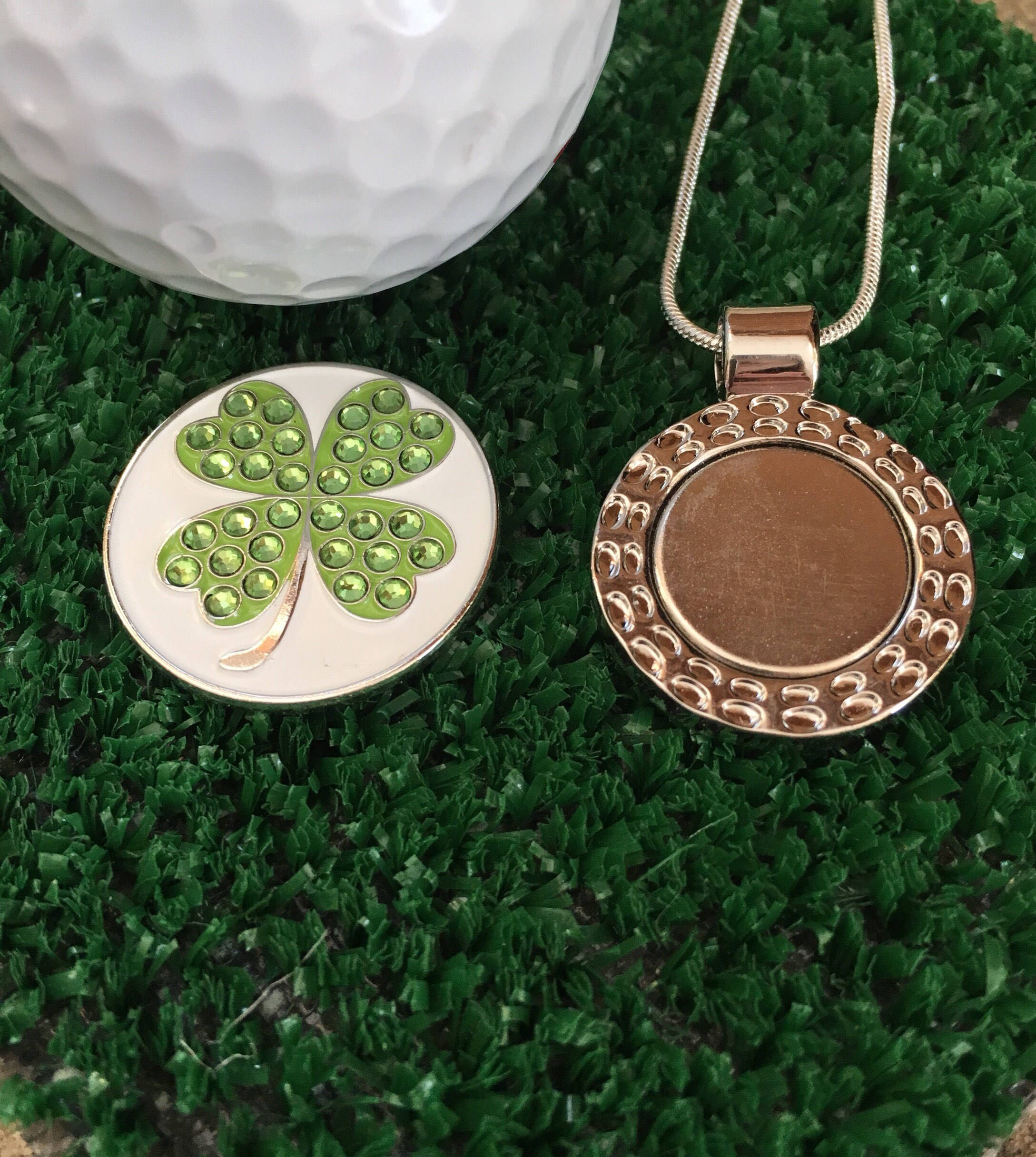 Good Luck 4 Leaf Clover Golf Ball Marker And A Necklace Sparkling Ballmarker Golfing Jewelry Beauty On Off The Course Spring 2018