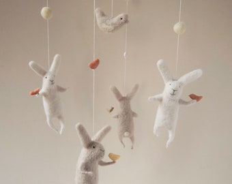 White Bunny Mobile Nursery Mobile Baby Mobile Baby Crib Etsy