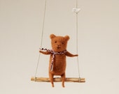 Swinging Bear, Brown Needle Felted Bear, Nursery Decoration, Baby Crib Mobile, Hanging Bear, Baby Mobile