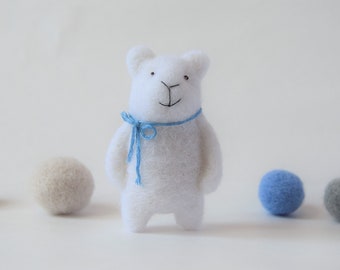 Felt Animal, Felted Bear Brooch, White Bear Brooch, Handmade Brooch, Needle  Felted Bear