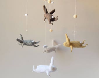 Baby Mobile Bunny Mobile White Baby Mobile Nursery Mobile Etsy