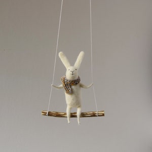 White Needle Felted Bunny- Needle Felted Nursery Mobile, Bunny Mobile -Baby mobile, White Bunny Mobile, Nursery Decor