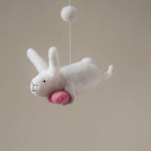 White Pink Gray Nursery Mobile, Baby Mobile, Baby Crib Mobile, Bunny Mobile, White, Pink, Red image 3