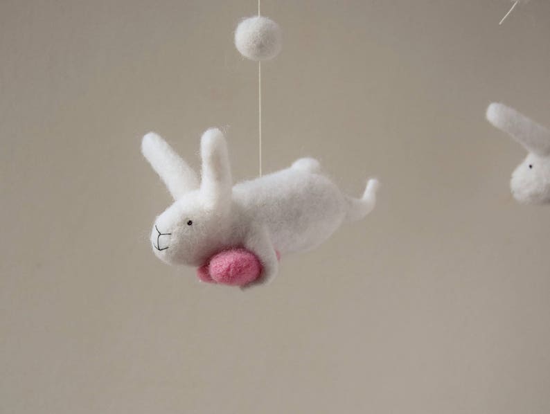 White Pink Gray Nursery Mobile, Baby Mobile, Baby Crib Mobile, Bunny Mobile, White, Pink, Red image 3