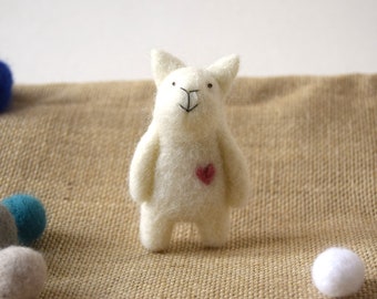 Broche de gato blanco, broche hecho a mano, broche de animal, animal de fieltro, gato de fieltro, gato de fieltro de aguja