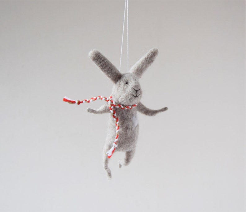 Baby Crib Mobile Bunny Mobile Needle Feled Miniature Nursery Decor Gray Needle Felted Bunny