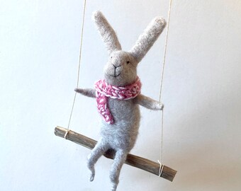 Gray bunny, crib toy, bunny mobile