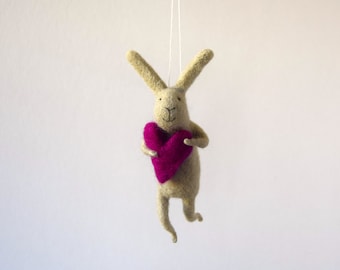 Taupe Gray Needle Felted Bunny, Bunny Mobile,Needle Feled Miniature, Baby Crib Mobile, Nursery Decor