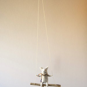 Cat on swing ,Gray Needle Felted Cat, Nursery Decoration, Baby Crib Mobile, Cat Toy, Baby Mobile image 6