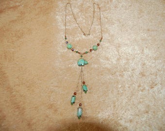 Artisan Hand Crafted Chinese Turquoise & Rhinestone Bear Totem Spirit Animal Necklace