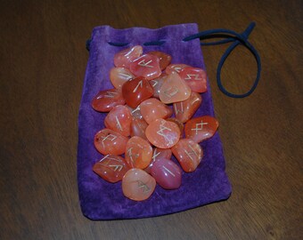 Carnelian Rune Stone Set of 25 Elder Futhark for Divination