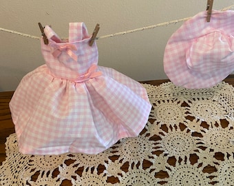 Pink Gingham Sundress with Hat for Elf