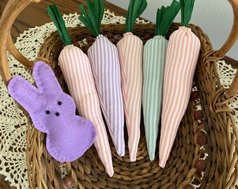 Farmhouse Fabric Carrots with Lavender Bunny