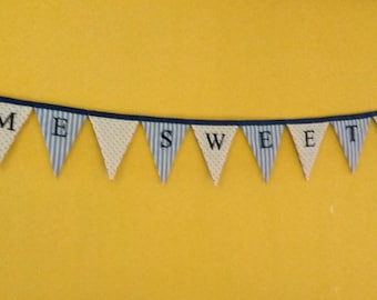 Home Sweet Home Bunting Embroidered letters on both sides for hanging in the middle of the room or at a party hall