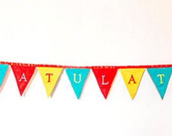 Congratulations Bunting Embroidered letters on both sides for hanging in the middle of the room or at a party hall