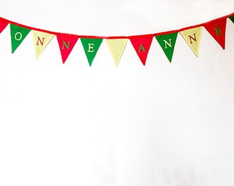 Bonne Année Bunting Embroidered letters on both sides for hanging in the middle of the room or at a party hall