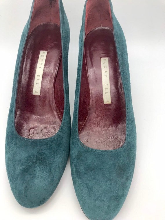teal suede heels