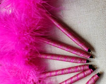 Hot Pink Glitter Feather Pens