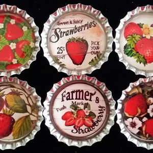 Six Vintage Strawberries Images In 1 Silver Bottle Cap Magnets Bild 4