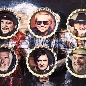 Six Favorite Classic Male Country Singers In 1" Silver Bottle Caps Magnets