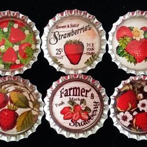 Six Vintage Strawberries Images In 1 Silver Bottle Cap Magnets Bild 2