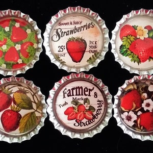 Six Vintage Strawberries Images In 1 Silver Bottle Cap Magnets Bild 6