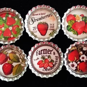 Six Vintage Strawberries Images In 1 Silver Bottle Cap Magnets Bild 5