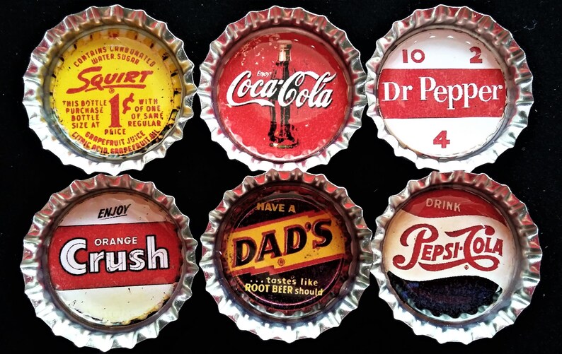 Six Vintage Soda Pop Images In 1 Silver Bottle Caps Etsy