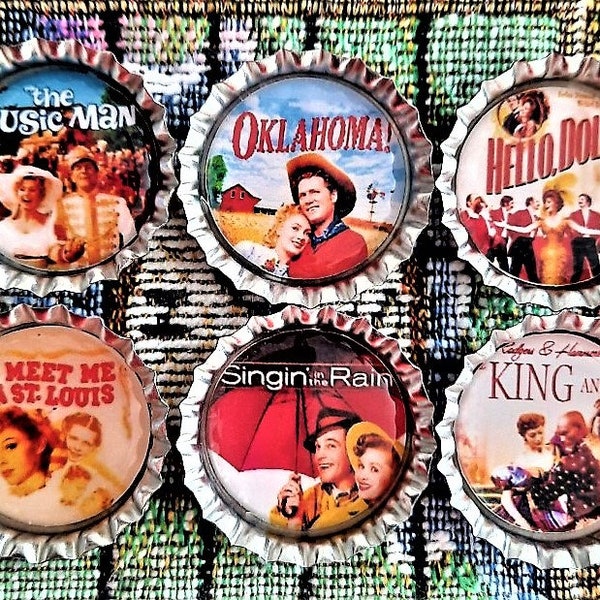 Six Classic Musical Movies Images In 1" Silver Bottle Caps Magnets