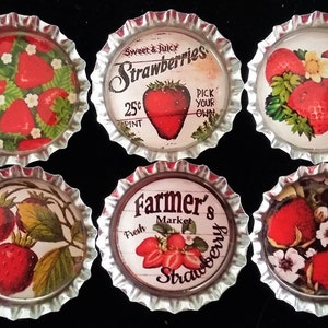 Six Vintage Strawberries Images In 1 Silver Bottle Cap Magnets Bild 3