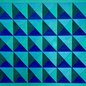 Geo Green Blue, original art by John Sayward, 11&quot; x 14&quot; acrylic on wood panel