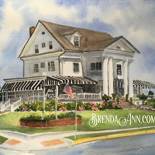 Cape May NJ Watercolor Print of Peter Shields Inn & Restaurant in New Jersey Watercolor Wall Art for Wedding Gift