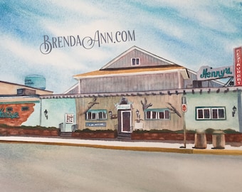 Stone Harbor NJ Watercolor Art: Henny's Restaurant New Jersey Watercolor Print Relive Summer Memories Great for Gift or Home Decor