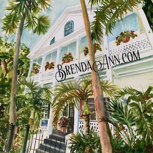 Key West FLA Watercolor Wall Art Print of Old Town Manor: Florida Keys Tropical Home Decor - Relive Vacation Memories - Great Wedding Gift