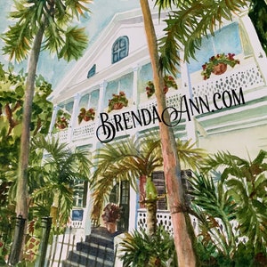 Key West FLA Watercolor Wall Art Print of Old Town Manor: Florida Keys Tropical Home Decor - Relive Vacation Memories - Great Wedding Gift