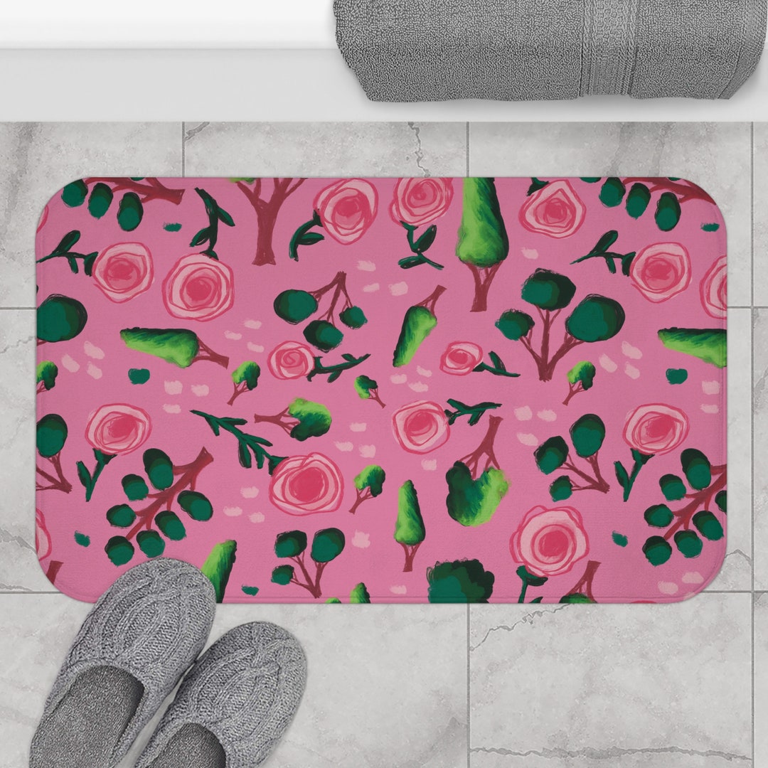 Pink Trees Bath Mat Cute Floral Mat for Shower and Bathroom Etsy
