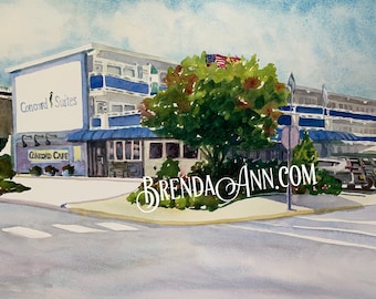 Concord Suites and Concord Cafe in Avalon, NJ - Hand Signed Archival Watercolor Print Wall Art by Brenda Ann